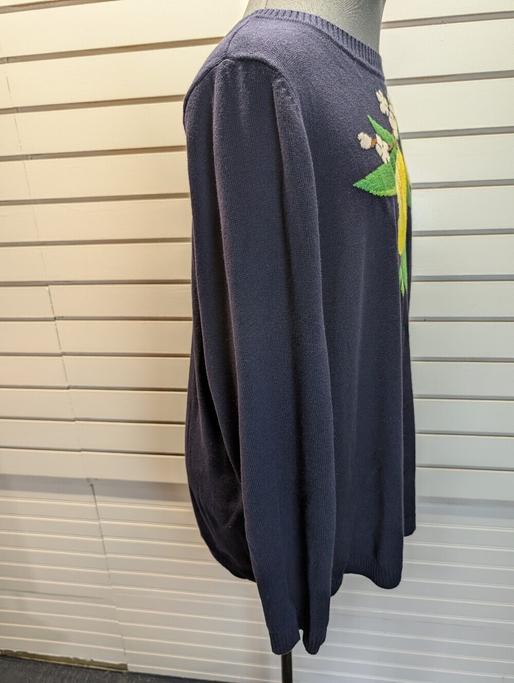 Talbots Plus Fresh Lemons Intarsia Sweater Navy Blue 2X EUC - Picture 5 of 7